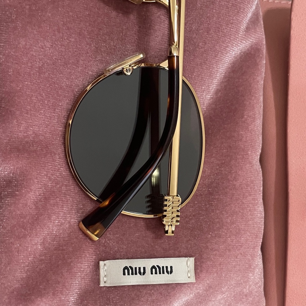Miu Miu Gold Round Metal Frame Sunglasses with Light Reflective Lenses - Picture 6 of 9
